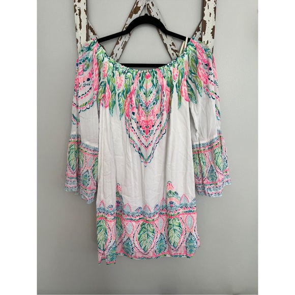 🦩🌴Lilly Pulitzer~Nevis Coconut Coast~ off shoulder bell sleeve🦩🌴(need xs) - Picture 1 of 9
